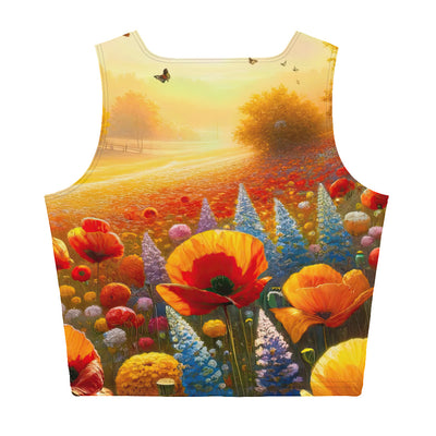 Ölgemälde eines Blumenfeldes im Sonnenuntergang, leuchtende Farbpalette - Damen Crop Top (All-Over Print) camping xxx yyy zzz