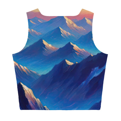 Ölgemälde eines ruhigen Alpenabends mit Bergsteigersilhouette auf dem Gipfel - Damen Crop Top (All-Over Print) wandern xxx yyy zzz