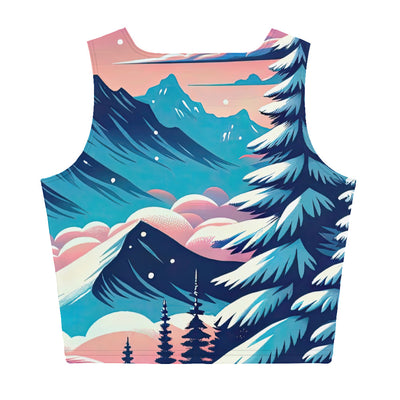 Vektorgrafik eines alpinen Winterwunderlandes mit schneebedeckten Kiefern und einem Fuchs - Damen Crop Top (All-Over Print) camping xxx yyy zzz