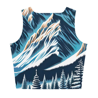 Vektorgrafik eines Wolfes im winterlichen Alpenmorgen, Berge mit Schnee- und Felsmustern - Damen Crop Top (All-Over Print) berge xxx yyy zzz