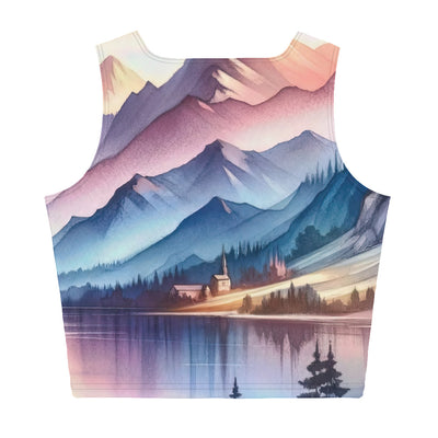 Aquarell einer Dämmerung in den Alpen, Boot auf einem See in Pastell-Licht - Damen Crop Top (All-Over Print) berge xxx yyy zzz