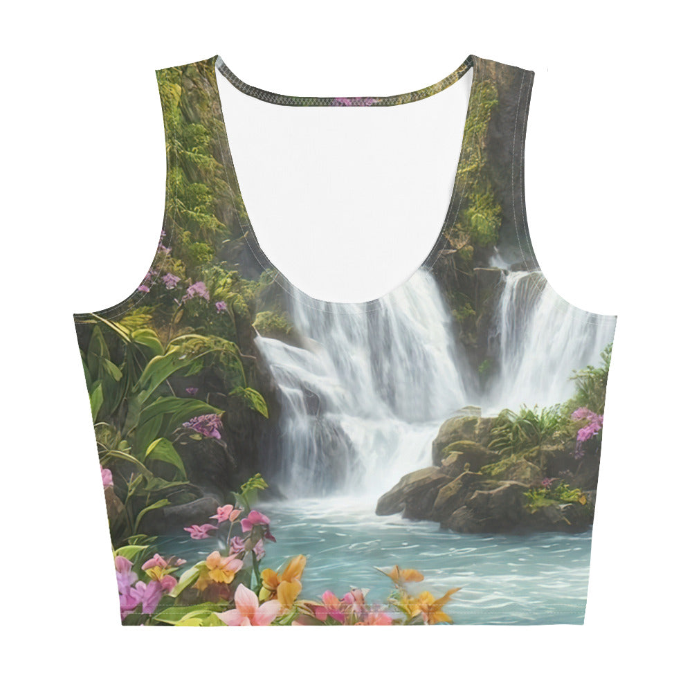 Wasserfall im Wald und Blumen - Schöne Malerei - Damen Crop Top (All-Over Print) camping xxx