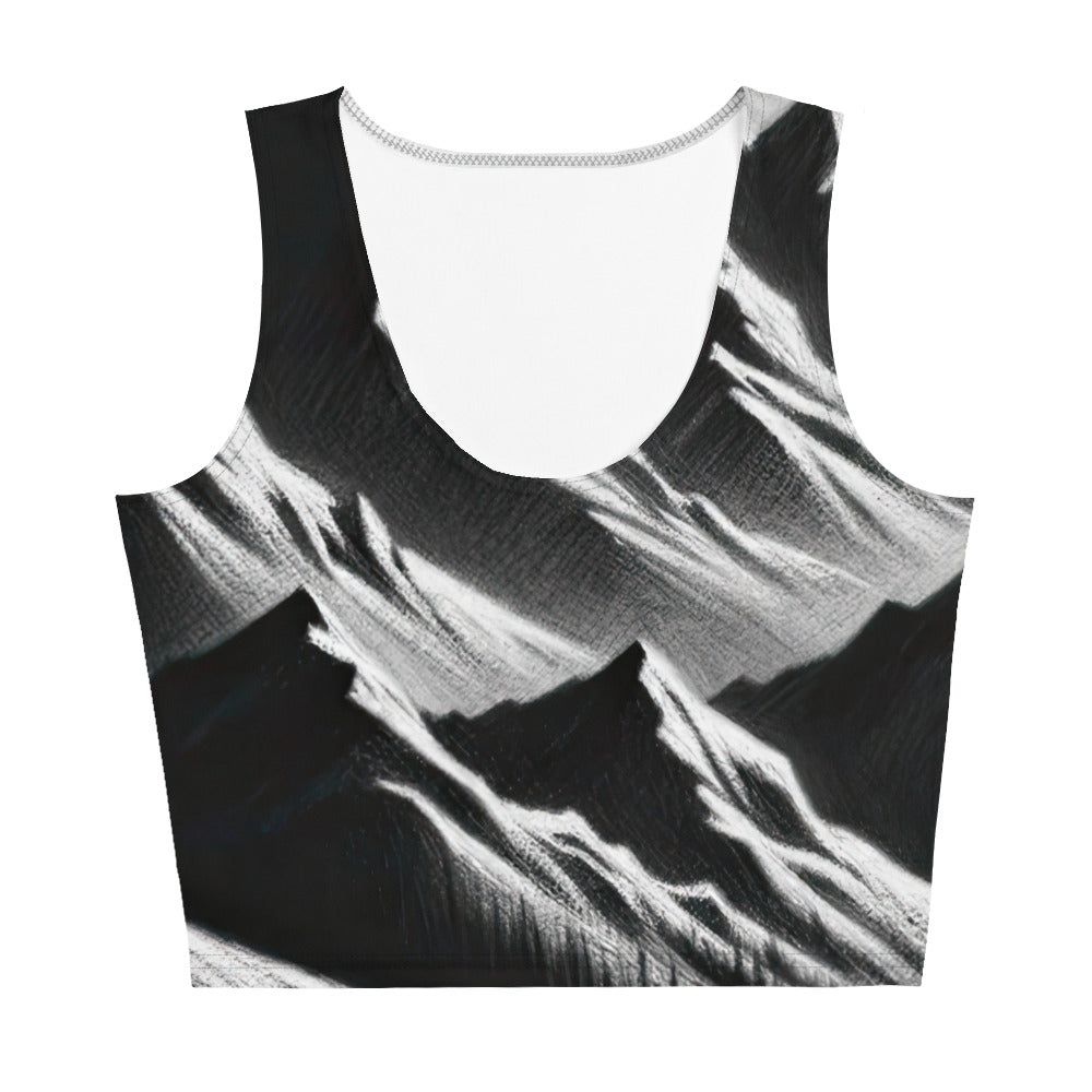 Kohlezeichnung, die die stille Stille der Alpen in der Winterdämmerung verkörpert. Wolf auf einem Berghügel (AN) - Damen Crop Top (All-Over Print) xxx yyy zzz