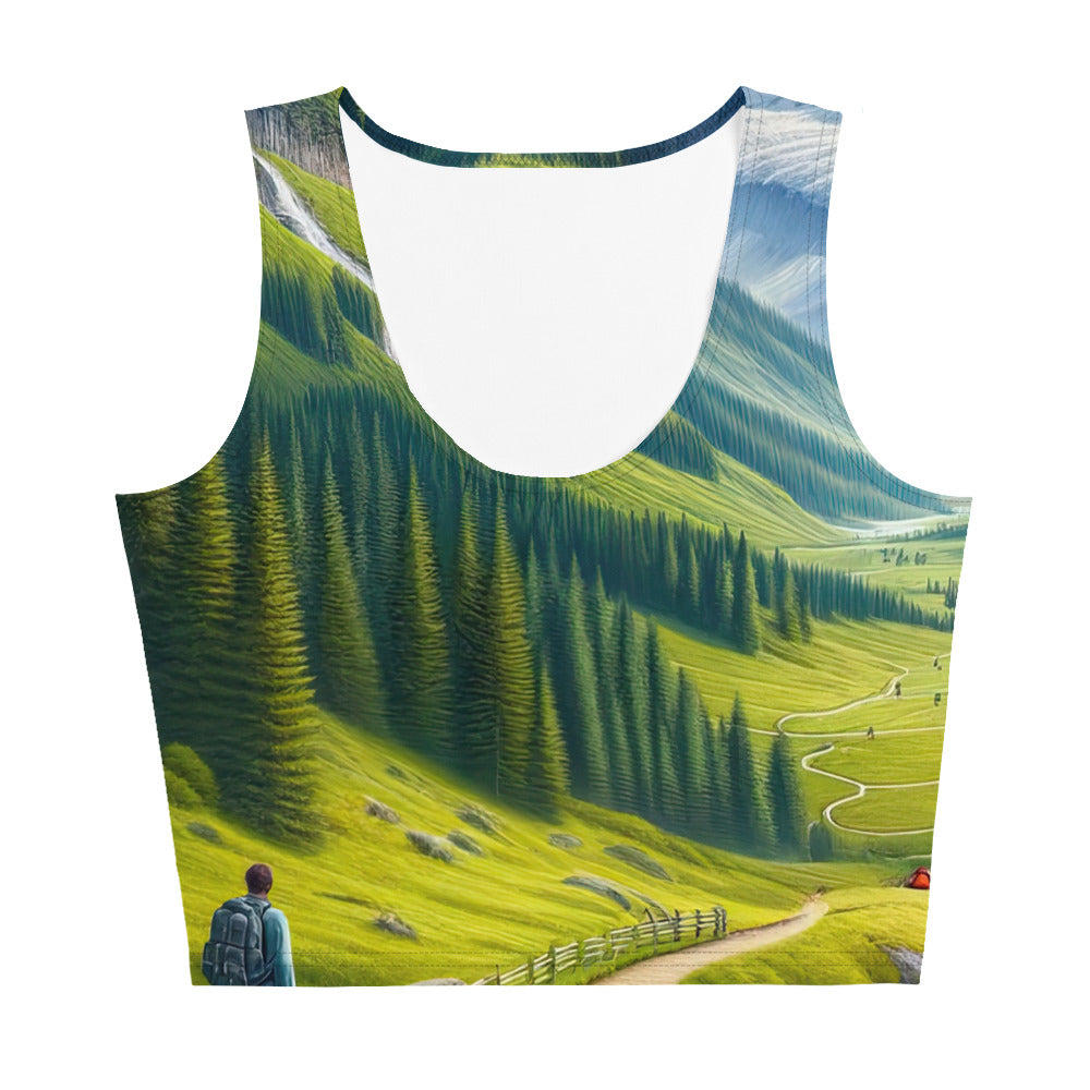 Wanderer in den Bergen und Wald: Digitale Malerei mit grünen kurvenreichen Pfaden - Damen Crop Top (All-Over Print) wandern xxx yyy zzz
