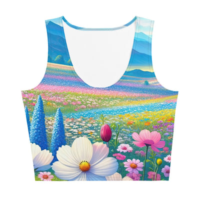 Weitläufiges Blumenfeld unter himmelblauem Himmel, leuchtende Flora - Damen Crop Top (All-Over Print) camping xxx yyy zzz