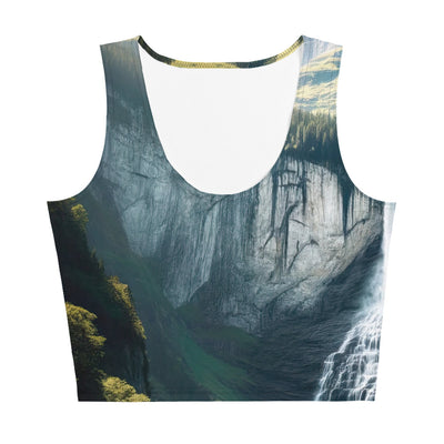 Foto der sommerlichen Alpen mit üppigen Gipfeln und Wasserfall - Damen Crop Top (All-Over Print) berge xxx yyy zzz