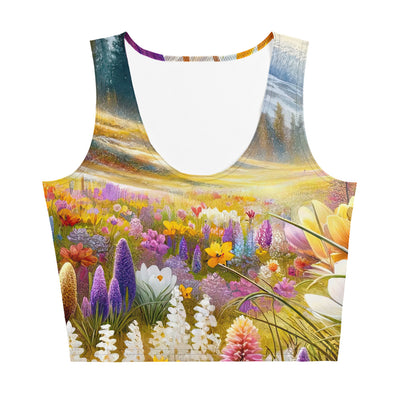 Aquarell einer ruhigen Almwiese, farbenfrohe Bergblumen in den Alpen - Damen Crop Top (All-Over Print) berge xxx yyy zzz