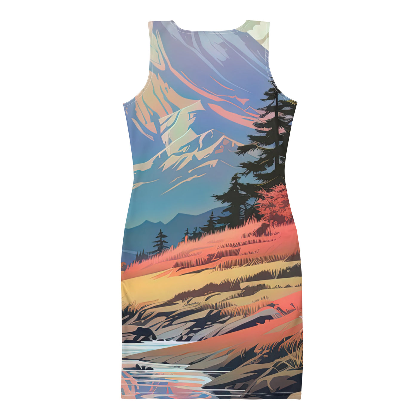 Berge. Fluss und Blumen - Malerei - Langes Damen Kleid (All-Over Print) berge xxx