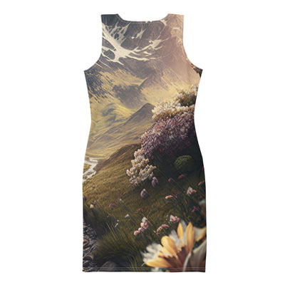 Epischer Berg, steiniger Weg und Blumen - Realistische Malerei - Langes Damen Kleid (All-Over Print) berge xxx
