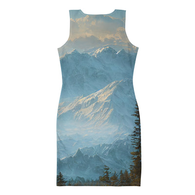 Schöne Berge mit Nebel bedeckt - Ölmalerei - Langes Damen Kleid (All-Over Print) berge xxx