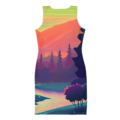 Berge, Fluss, Sonnenuntergang - Malerei - Langes Damen Kleid (All-Over Print) berge xxx
