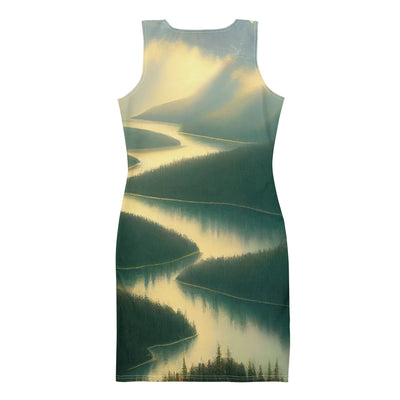 Landschaft mit Bergen, See und viel grüne Natur - Malerei - Langes Damen Kleid (All-Over Print) berge xxx