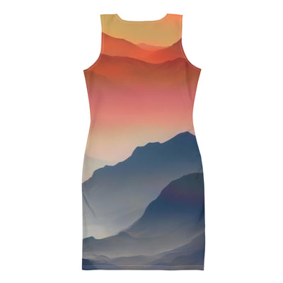 Sonnteruntergang, Gebirge und Nebel - Landschaftsmalerei - Langes Damen Kleid (All-Over Print) berge xxx