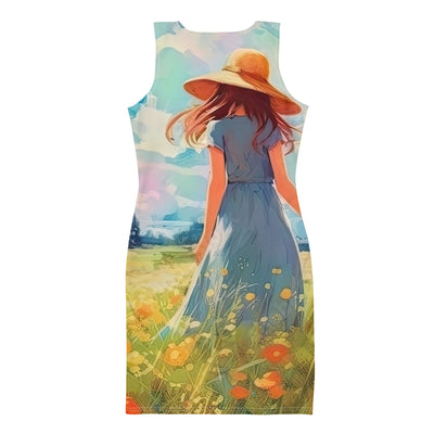 Dame mit Hut im Feld mit Blumen - Landschaftsmalerei - Langes Damen Kleid (All-Over Print) camping xxx