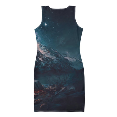Zelt und Berg in der Nacht - Sterne am Himmel - Landschaftsmalerei - Langes Damen Kleid (All-Over Print) camping xxx