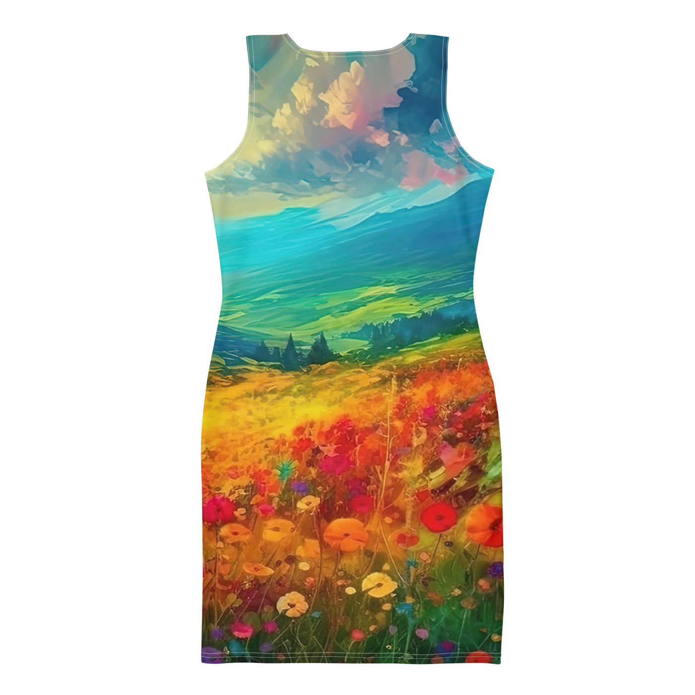 Berglandschaft und schöne farbige Blumen - Malerei - Langes Damen Kleid (All-Over Print) berge xxx