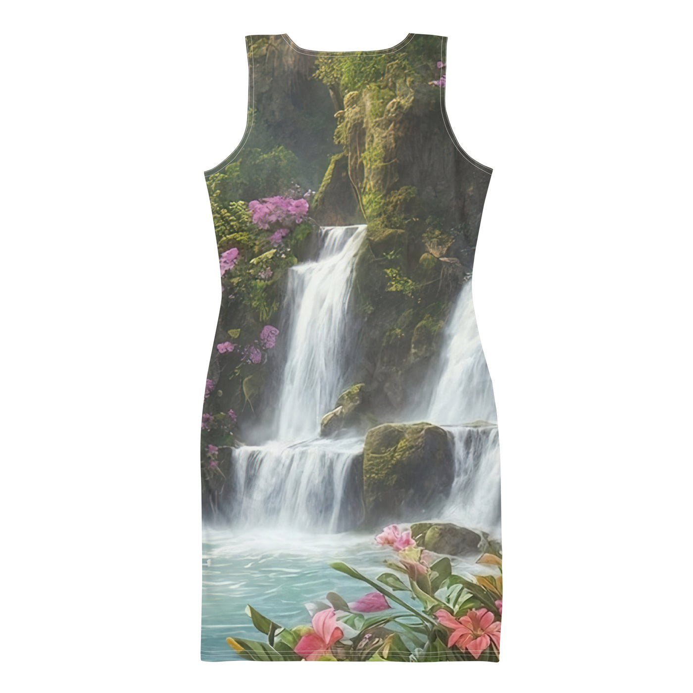Wasserfall im Wald und Blumen - Schöne Malerei - Langes Damen Kleid (All-Over Print) camping xxx