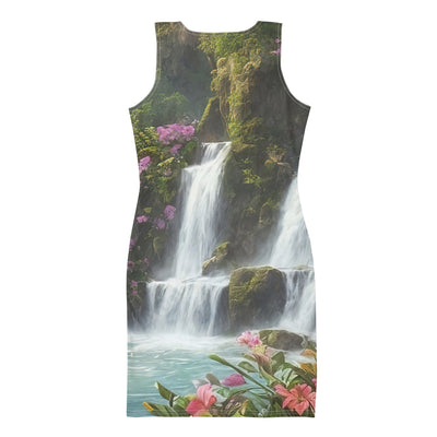Wasserfall im Wald und Blumen - Schöne Malerei - Langes Damen Kleid (All-Over Print) camping xxx