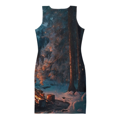 Lagerfeuer beim Camping - Wald mit Schneebedeckten Bäumen - Malerei - Langes Damen Kleid (All-Over Print) camping xxx