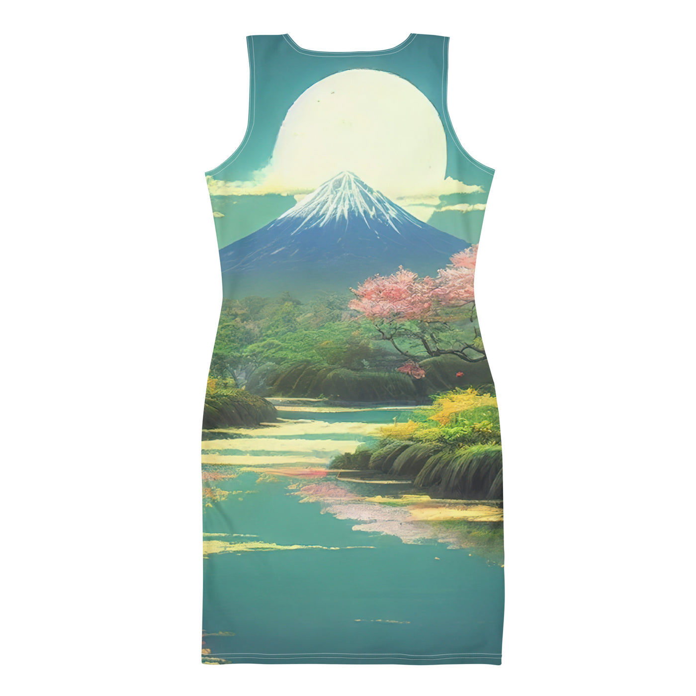 Berg, See und Wald mit pinken Bäumen - Landschaftsmalerei - Langes Damen Kleid (All-Over Print) berge xxx