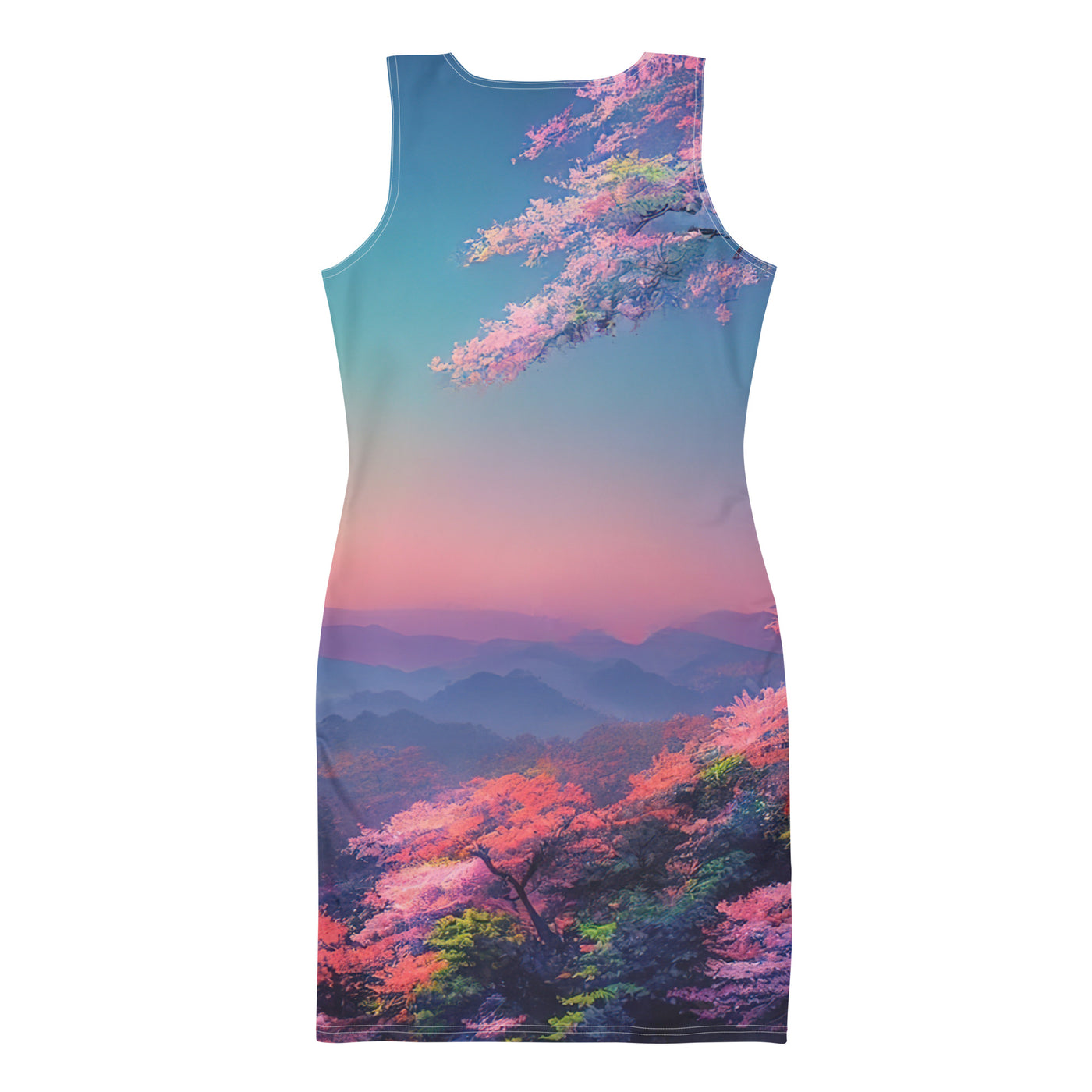 Berg und Wald mit pinken Bäumen - Landschaftsmalerei - Langes Damen Kleid (All-Over Print) berge xxx