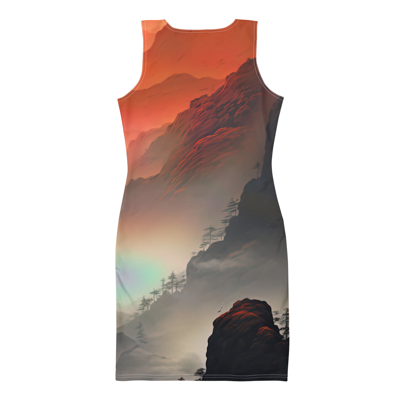 Gebirge, rote Farben und Nebel - Episches Kunstwerk - Langes Damen Kleid (All-Over Print) berge xxx