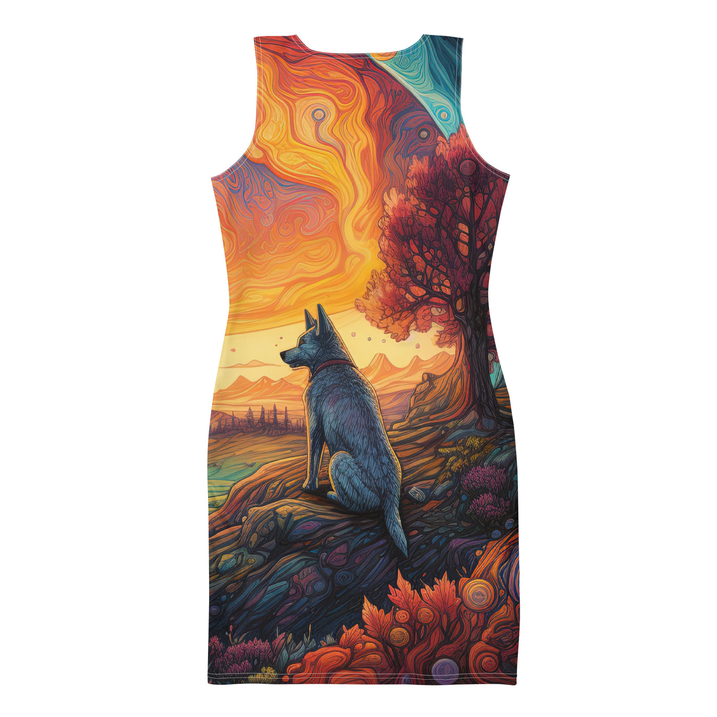 Hund auf Felsen - Epische bunte Landschaft - Malerei - Langes Damen Kleid (All-Over Print) camping xxx