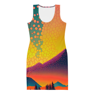 Berge und warme Farben - Punktkunst - Langes Damen Kleid (All-Over Print) berge xxx