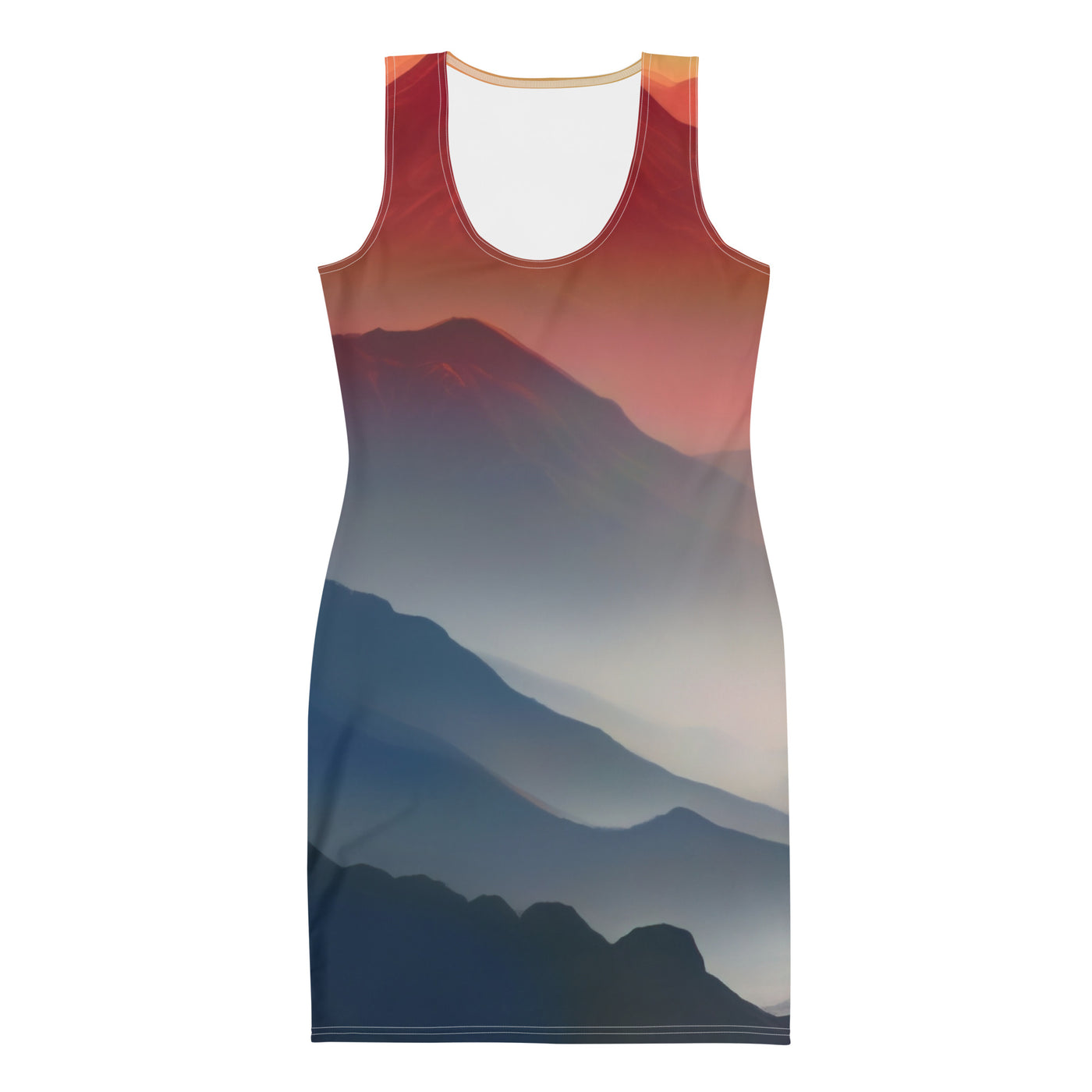 Sonnteruntergang, Gebirge und Nebel - Landschaftsmalerei - Langes Damen Kleid (All-Over Print) berge xxx XL