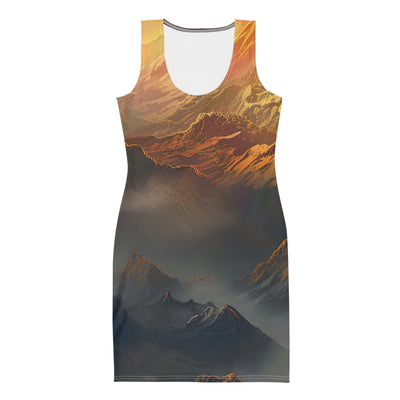 Wunderschöne Himalaya Gebirge im Nebel und Sonnenuntergang - Malerei - Langes Damen Kleid (All-Over Print) berge xxx