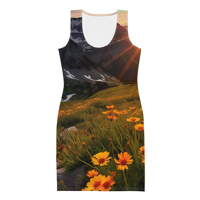 Gebirge, Sonnenblumen und Sonnenaufgang - Langes Damen Kleid (All-Over Print) berge xxx