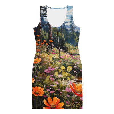 Berge, schöne Blumen und Bach im Wald - Langes Damen Kleid (All-Over Print) berge xxx