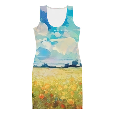 Dame mit Hut im Feld mit Blumen - Landschaftsmalerei - Langes Damen Kleid (All-Over Print) camping xxx