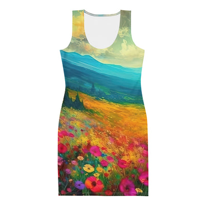Berglandschaft und schöne farbige Blumen - Malerei - Langes Damen Kleid (All-Over Print) berge xxx