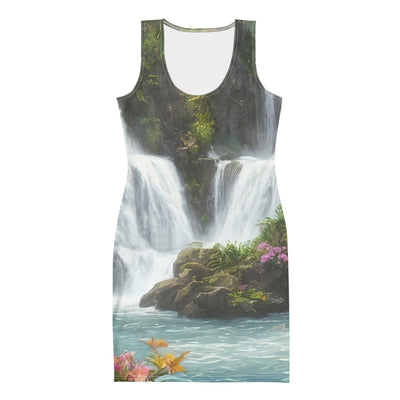 Wasserfall im Wald und Blumen - Schöne Malerei - Langes Damen Kleid (All-Over Print) camping xxx XL