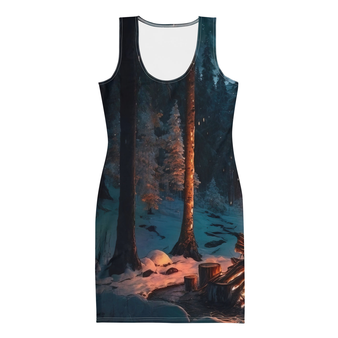 Lagerfeuer beim Camping - Wald mit Schneebedeckten Bäumen - Malerei - Langes Damen Kleid (All-Over Print) camping xxx XL