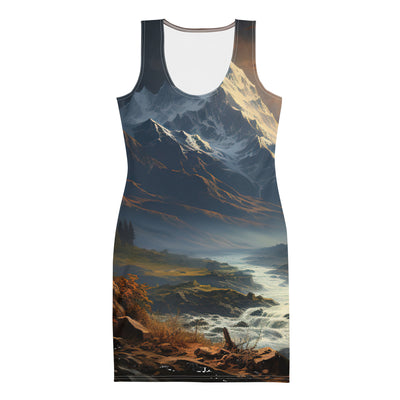 Berge, Sonne, steiniger Bach und Wolken - Epische Stimmung - Langes Damen Kleid (All-Over Print) berge xxx