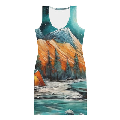 Berglandschaft und Zelte - Nachtstimmung - Landschaftsmalerei - Langes Damen Kleid (All-Over Print) camping xxx XL