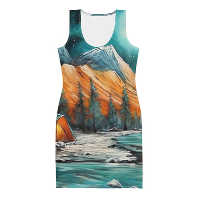 Berglandschaft und Zelte - Nachtstimmung - Landschaftsmalerei - Langes Damen Kleid (All-Over Print) camping xxx