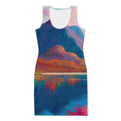 Berglandschaft und Bergsee - Farbige Ölmalerei - Langes Damen Kleid (All-Over Print) berge xxx