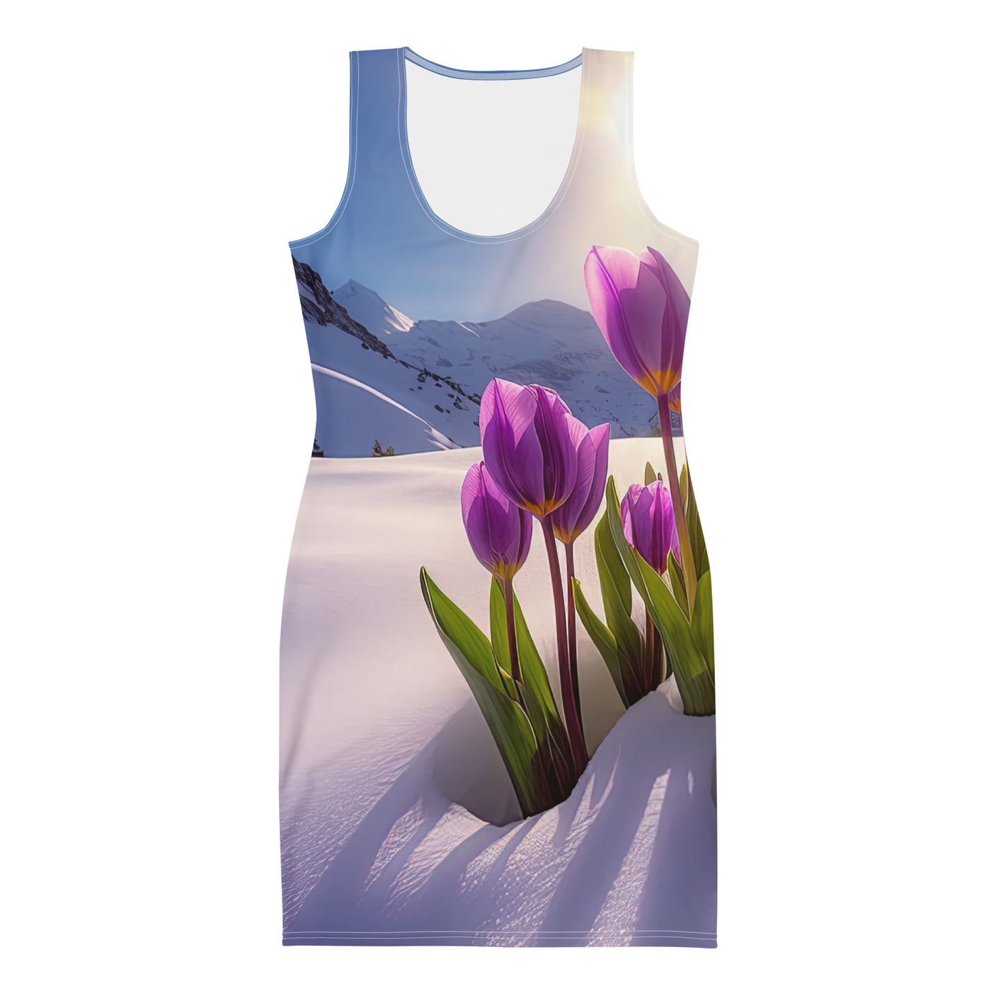 Tulpen im Schnee und in den Bergen - Blumen im Winter - Langes Damen Kleid (All-Over Print) berge xxx XL