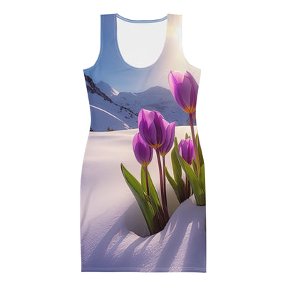 Tulpen im Schnee und in den Bergen - Blumen im Winter - Langes Damen Kleid (All-Over Print) berge xxx