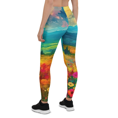 Berglandschaft und schöne farbige Blumen - Malerei - Leggings (All-Over Print) berge xxx