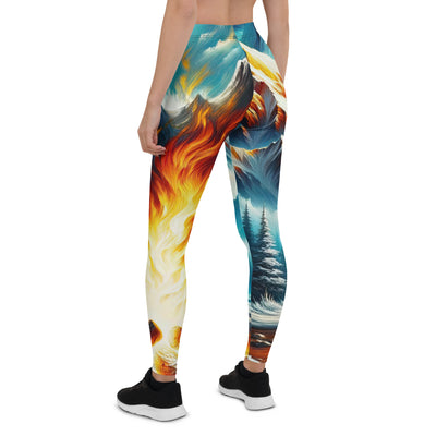 Ölgemälde von Feuer und Eis: Lagerfeuer und Alpen im Kontrast, warme Flammen - Leggings (All-Over Print) camping xxx yyy zzz