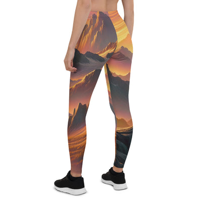 Ölgemälde der Alpen in der goldenen Stunde mit Wanderer, Orange-Rosa Bergpanorama - Leggings (All-Over Print) wandern xxx yyy zzz