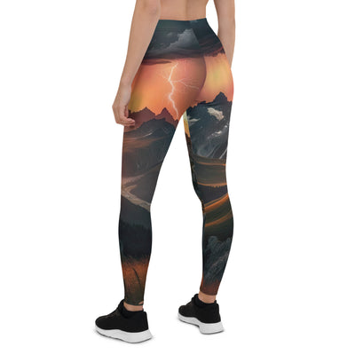 Foto einer Alpenburg bei stürmischem Sonnenuntergang, dramatische Wolken und Sonnenstrahlen - Leggings (All-Over Print) berge xxx yyy zzz