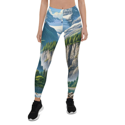 Illustration einer unberührten Alpenkulisse im Hochsommer. Wasserfall und See - Leggings (All-Over Print) berge xxx yyy zzz