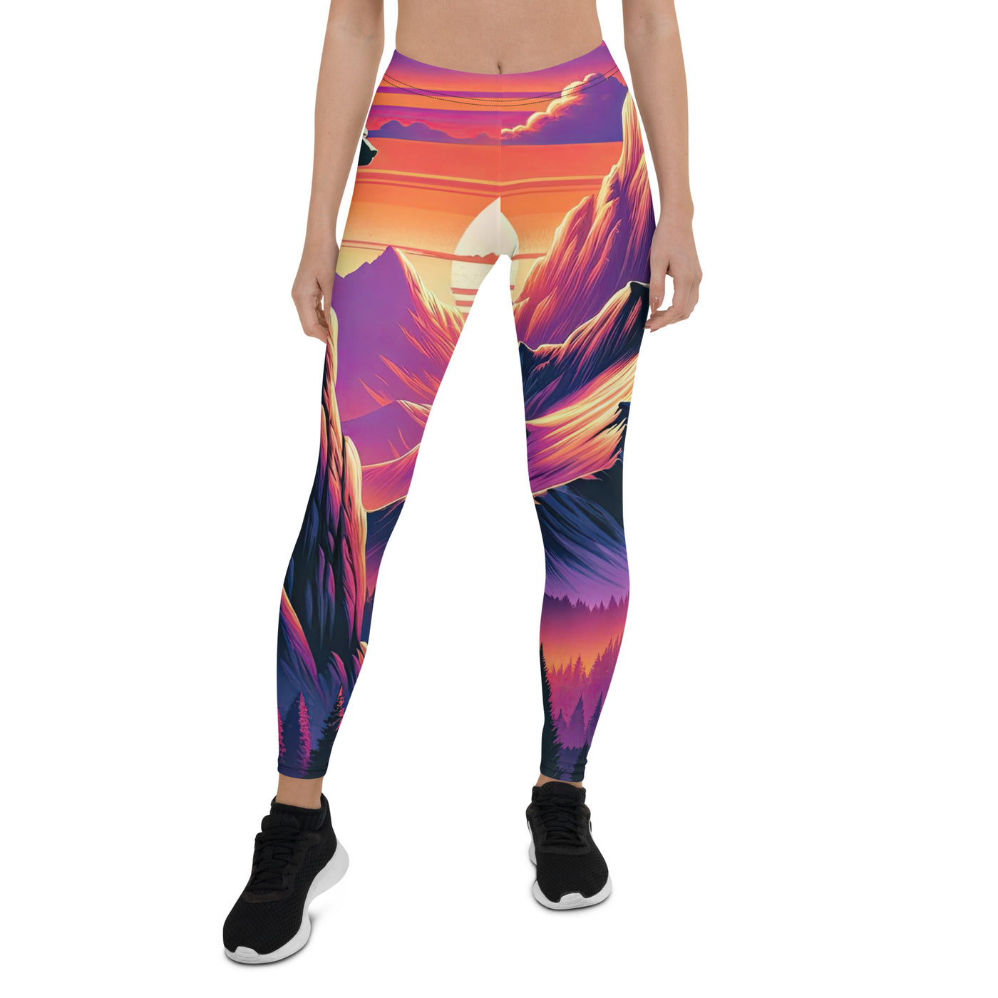 Alpen-Sonnenuntergang mit Bär auf Hügel, warmes Himmelsfarbenspiel - Leggings (All-Over Print) camping xxx yyy zzz