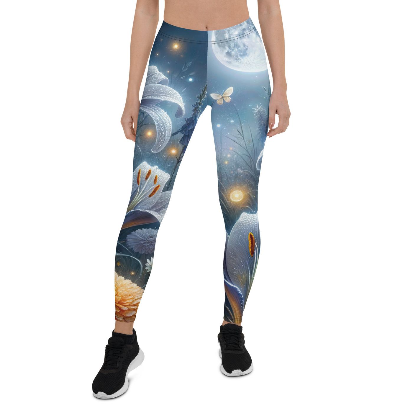 Ätherische Mondnacht auf blühender Wiese, silbriger Blumenglanz - Leggings (All-Over Print) camping xxx yyy zzz