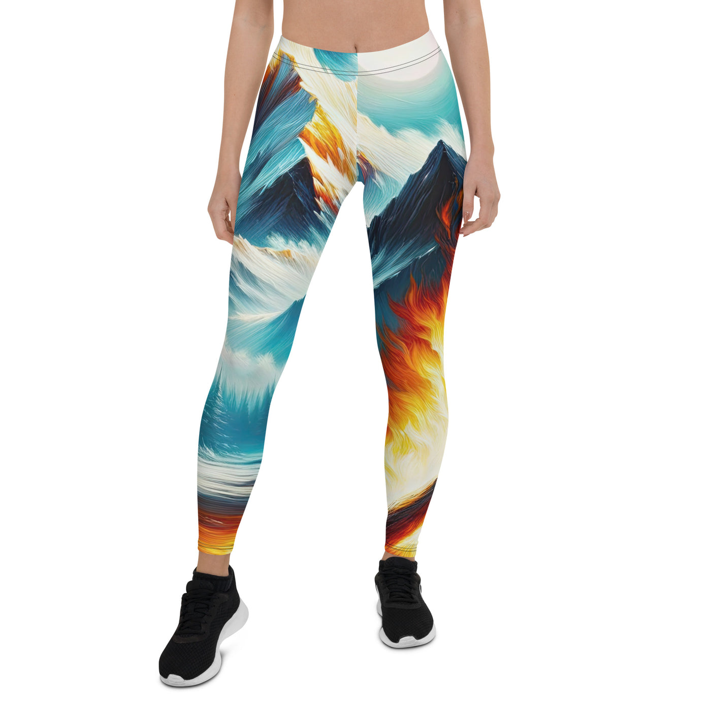 Ölgemälde von Feuer und Eis: Lagerfeuer und Alpen im Kontrast, warme Flammen - Leggings (All-Over Print) camping xxx yyy zzz